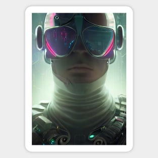 Portrait of a futuristic man with glasses. Sticker